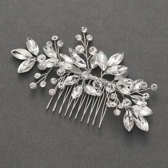 Bride Silver Wedding Comb with Crystal Rhinestone Bridal Sparkly Gem Piece for W - Picture 5 of 8